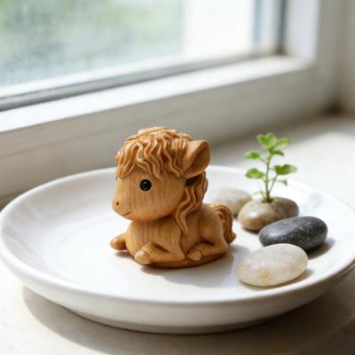 Horse Sculpture Wooden Miniature Decorative Figurine Natural Wood Smooth Surface Animal Statue Home Bookshelf Living Room Decor