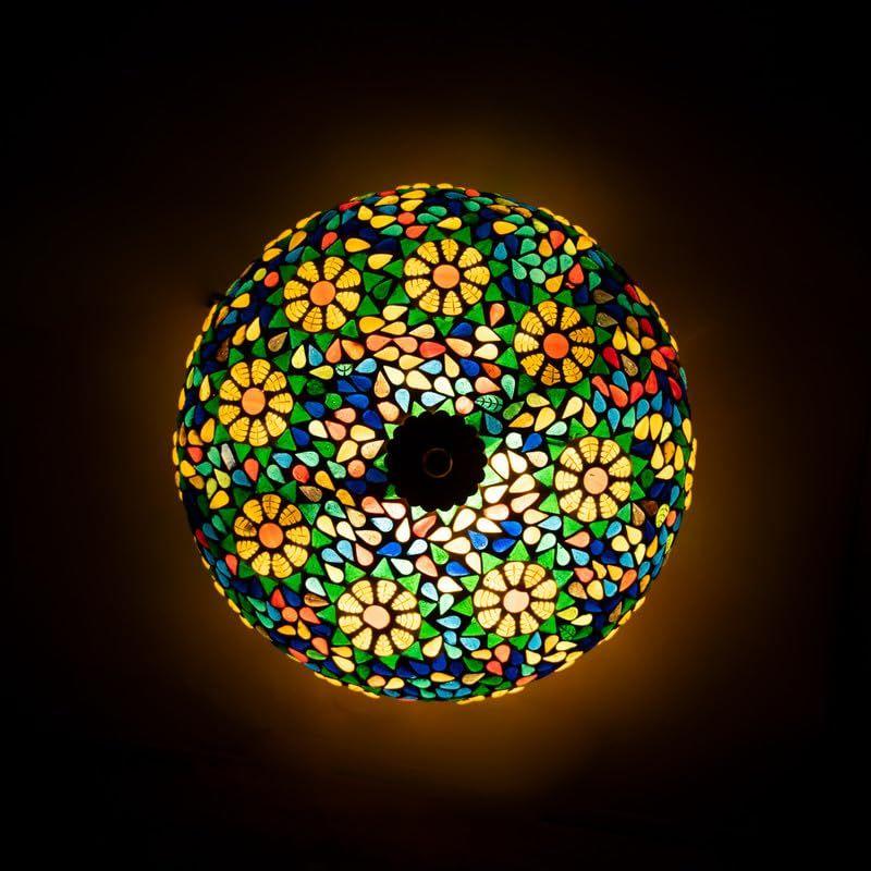 Lumină de Plafon din Sticlă Multicoloră cu Flori Mozaicate pentru Decorul Casei