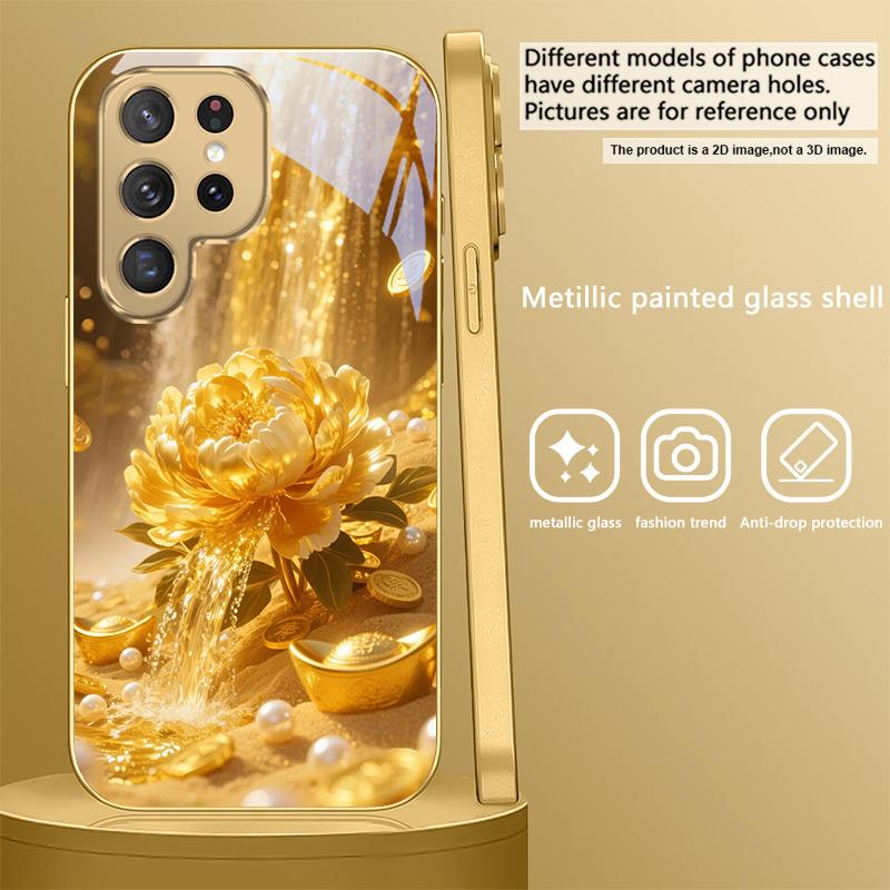 

Золотой Цветок Пиона жемчуг Для Samsung Galaxy S26 S20 FE S21 S22 23 Plus S24 Ultra S25Ultra S21+ S22Plus Золотой стеклянный чехол для телефона Galaxy S26