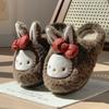 New Cute Rabbit-eared Cat Bow Plush Slippers Winter Indoor Household Plush Warm Non-slip Cotton Slippers