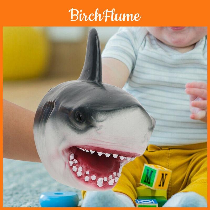 Burattino a mano di alta qualità a forma di testa di squalo, giocattolo in peluche sicuro ed educativo per bambini.