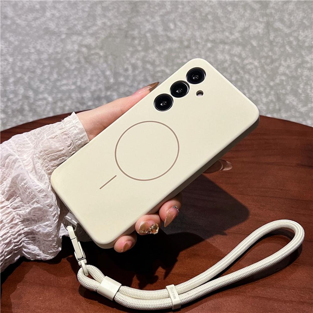 

Для Samsung Galaxy S25 Магнітний чохол М який силіконовий чохол-шкіра + ПК з ремінцем на зап ястя