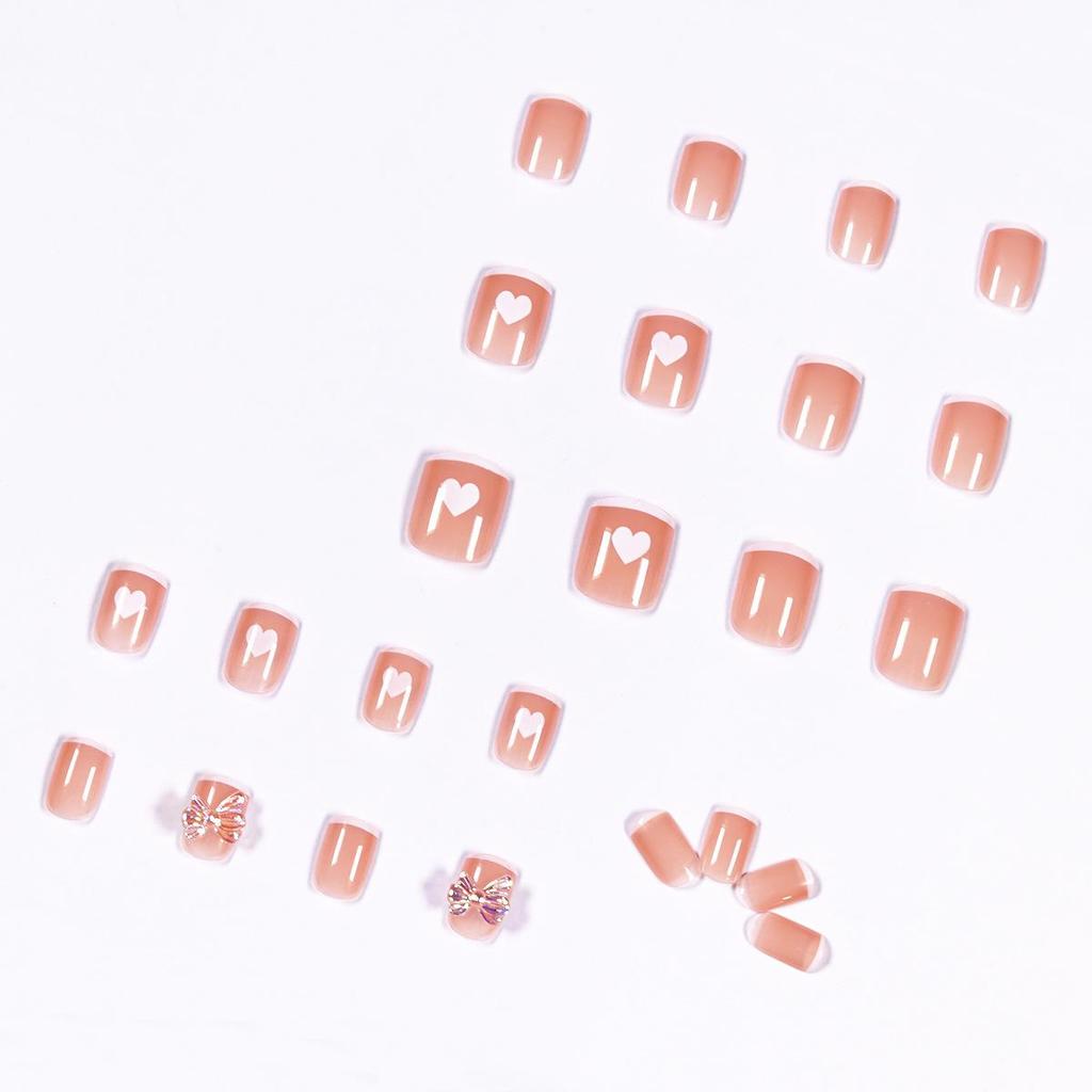 Schmetterling Herz Nude & Weiß Falsche Nagelaufkleber - Abnehmbares Maniküre-Set