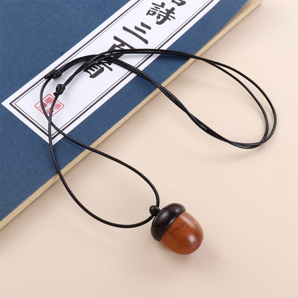 Women Necklace Pine Cone Acorn Gawu Box Long Necklace Female Necklace Braided Rope Ebony Necklace