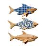 3 Bucăți Artă de Perete cu Rechin din Lemn, Sculptură Rustic cu Rechin și Pești de Ocean, Decor de Perete cu Creaturi Marine Nautice pentru Casă pe Malul Lacului, Baie, Decor Acasă