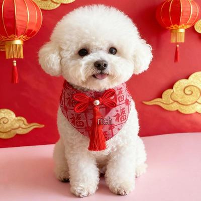 Neujahrs Glücks Haustier Schal: Süßes Dreieckstuch für Hunde & Katzen im chinesischen Stil