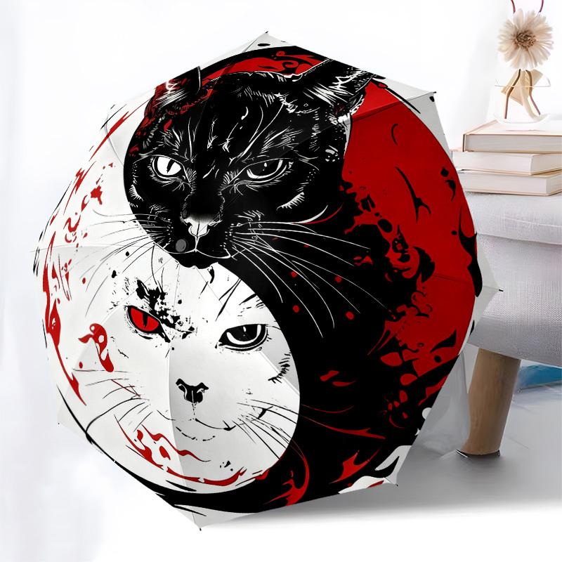 1pc Black Cat Yin Yang Automatic Folding Umbrella, Heavy Duty 8 Rib Iron Frame, Suitable for Travel, Daily Use, Birthday, Decor Gift 20