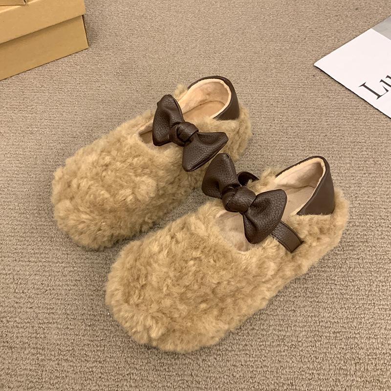 

Плюшевая женская обувь удобна и универсальна для повседневной носки, простая и классическая однотонная расцветка, низкий каблук, мягкая подошва, хлопковая обувь на одной педали для женщин 40 абрикосовый