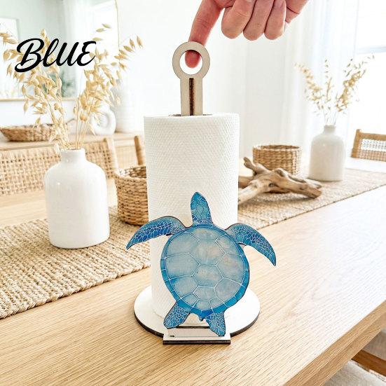 Paper Towel Holder Solid Wood Design Style Ocean with Seahorse Vertical Holder Kitchen Roll Stand Durable Wooden Crab Sailboat