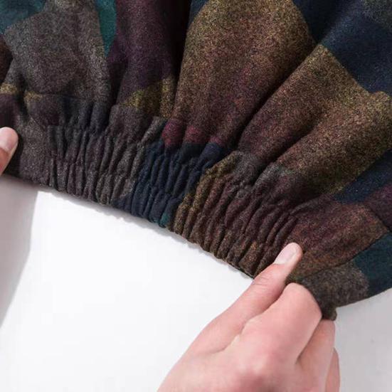 Woolen Skirt Elastic High Waist Large Hem Maxi Skirt with Pockets Plaid Pattern A-Line Autumn Winter Skirt Daily Wear