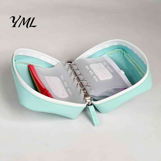 Portable Medication Case for Travel A8 Waterproof Pill Organizer with 7/14 Zippered Pouches, Small Pouch PU Leather Storage Travel, Loose Leaf Binder,
