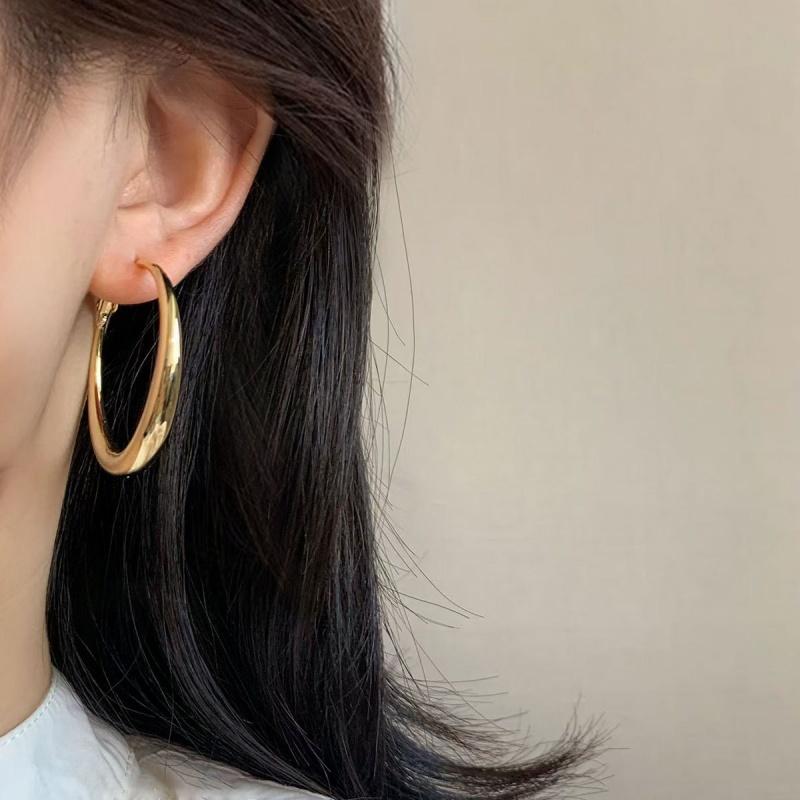 New Fashion 316L Stainless Steel Metal Big Circle Hoop Earrings For Women Exaggerated C-Shaped Round Earrings Jewelry Gifts