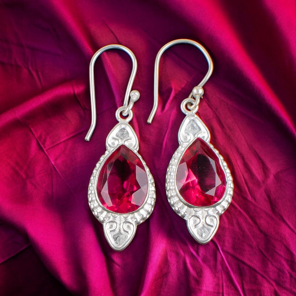 Pink Tourmaline Gemstone 925 Sterling Silver Jewelry Handcrafted Earrings 1.80" EE-42-18