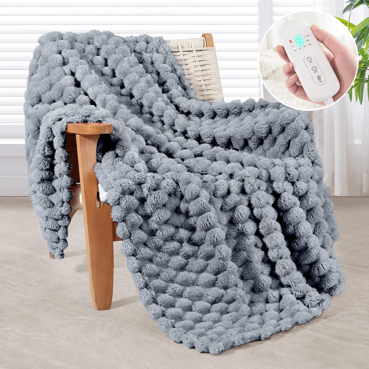 

Electric Blanket, Perfect for Comforter or Bed Sheet, [Exquisite Fluffy Feel] Large Size (190 x 130 cm), Rabbit Fur-Like Design, 8 Temperature Setting