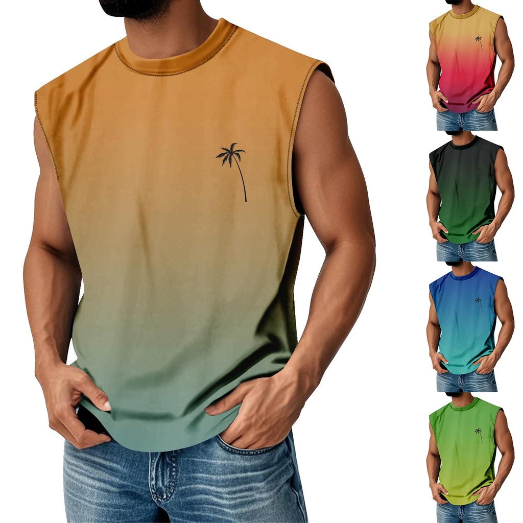 Men's Summer Round Neck Gradient Sports Casual Sleeveless Vest
