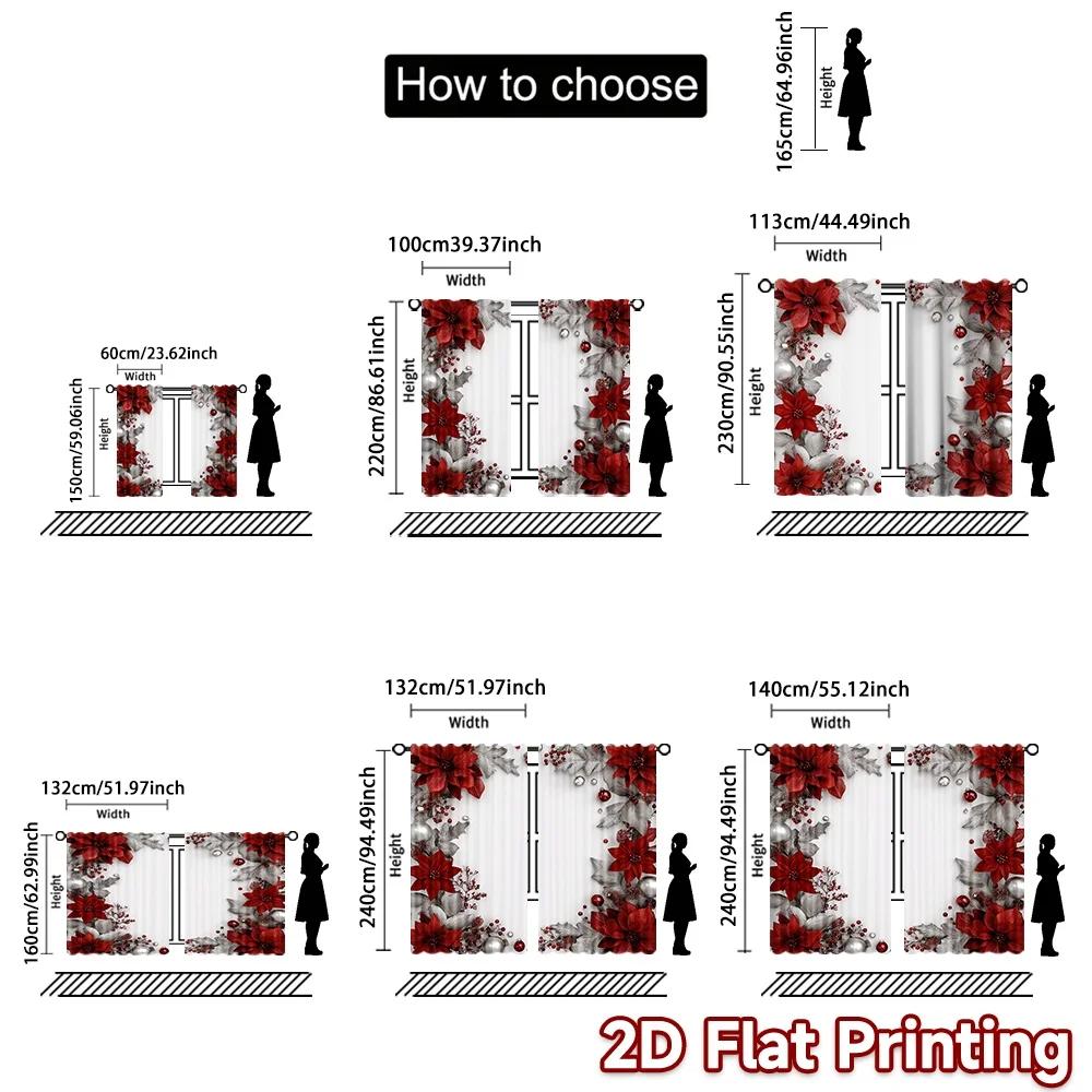 Set Of 2 Flat Printing Window Drapes Christmas Floral Frame Digital Printed Polyester Party Decorations Use Festive Curtain