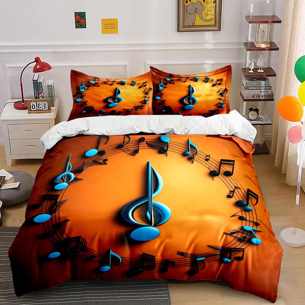 Musical Notes Themed Decoration Set Soft Comfortable Duvet Cover Bedding Set Included 1*Duvet Cover & 2*Pillowcases, Gift