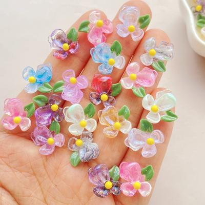 50Pcs Cute Cartoon Mini Colorful and Shiny Flowers Nail Art Resin Designer Charms DIY Craft For Nail 3D Decorations Jewelry
