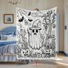 Hobby Urlaub Handgezeichnetes Graffiti Flanelldecke, Geist Kürbis Fledermaus Pflanze Vollmuster Künstlerisches Linien Design, Weich Und Hautfreundlich, Geeignet für Sof