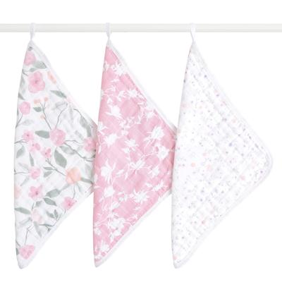 Aden anais Waschlappen Ma Fleur 3er Set 30 x 30 cm Musselin Baumwolle mit Schlaufe Babygeschenk WCADABAWCC30008 +