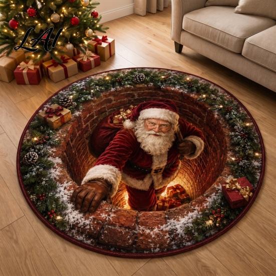 Christmas Gift for Family 3D Rug Optical Illusion Area Floor Mat Santa Claus Reindeer Bedroom Tree Pad Nutcracker Decorative Welcome Doormat Living