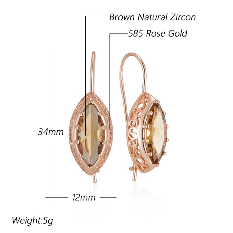 Light Brown Natural Zircon Long Drop Earrings For Women Rhombus  Rose Gold Color High Quality Daily Fine Jewelry