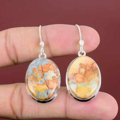 Boucles d'oreilles en jaspe Maligano, boucles d'oreilles originales en pierres précieuses, boucles d'oreilles en argent sterling 925, bijoux en jaspe Maligano faits à la main, cadeaux pour femme