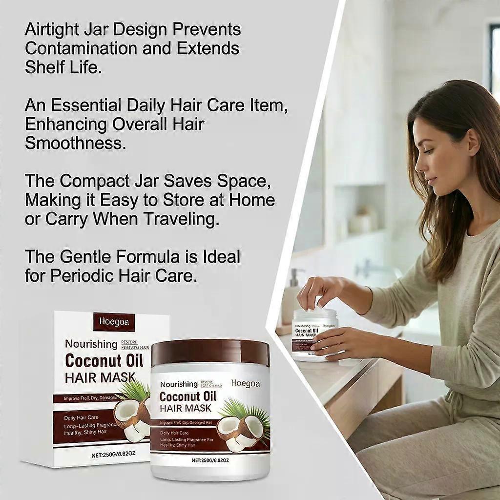 Coconut Oil Hair Mask, Moisturizing Deep Conditioning Hair Mask for Dry, Damaged Hair Treatment, Strengthen & Repair Hair, Reduce Frizz Breakage, Adds