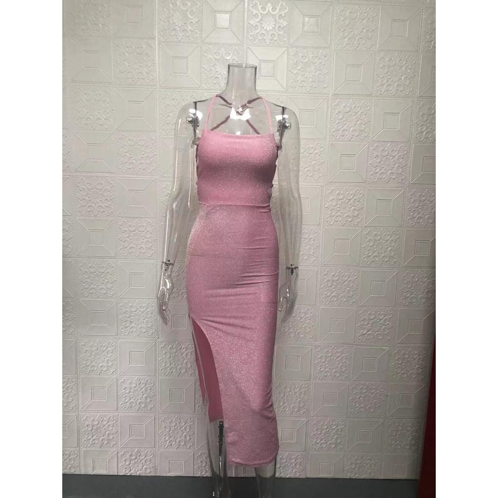 Módní Sexy Bez Zad Čtvercový Výstřih Šle Jednobarevné Zlatý Samet Rozparek Bodycon Šaty pro Ženy Evropské Americké