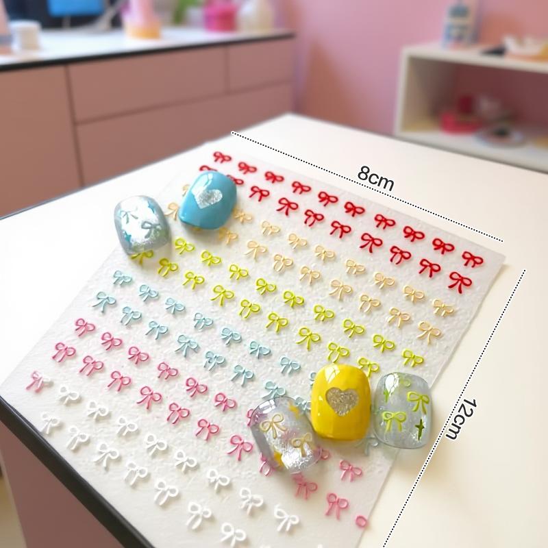 1 Sheet Cute Bowknot Mixed Color Bow Nail Art Stickers Relief Nail Charms Bow Manicure Decoration