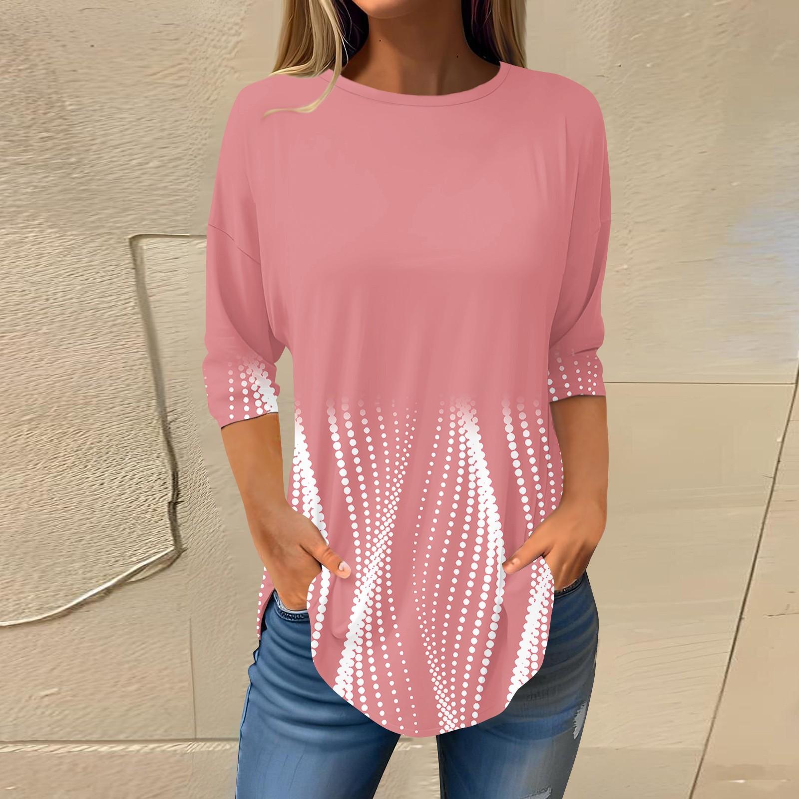 

Женская свободная футболка с круглым вырезом и рукавом 3/4, верхний пуловер