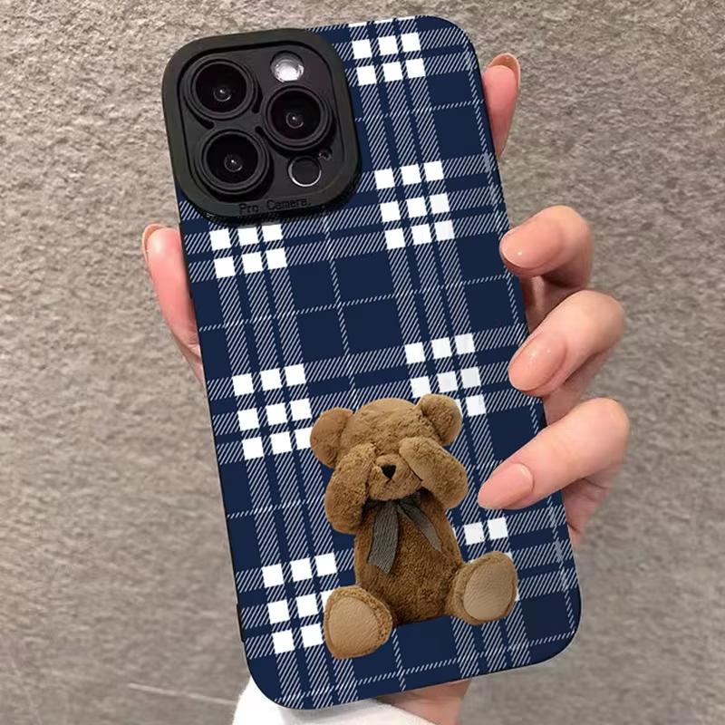 

Vintage Plaid Bear Patterns Phone Case For Samsung Galaxy S25 Ultra S26 S24 S23 FE S22 Plus S21 S20 A54 A55 A35 A15 Soft Cover Galaxy S20 Ultra