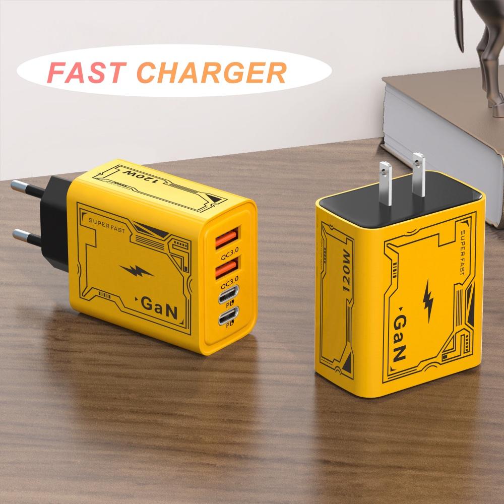4 Ports 120W USB C PD Charger Quick Charge 3.0 Type C USB Fast Phone Charger Adapter for iPhone 16 15 14 Samsung Xiaomi