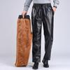 Autumn/winter Elastic Waist Leather Trousers Pu Men's Work Trousers, Oil Proof, Waterproof and Warm Keeping