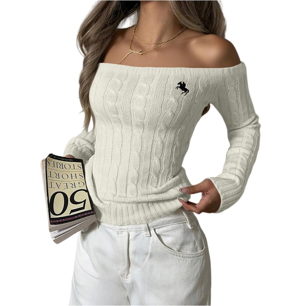 Women's Fashion Off-the-shoulder Solid Color Long-sleeved Sweater
