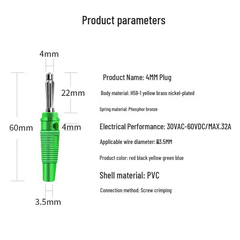 HUIJUN 4mm 32A Brass Solderless Banana Plug Connector