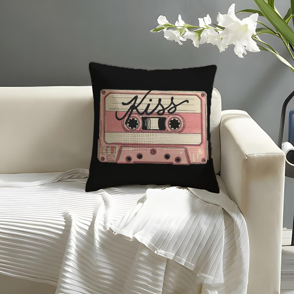 Cool Ccassette tape Pillow Case Natural Linen Organic Fabric DoubleSided Printing Sofa Home Decor Cushion Cover