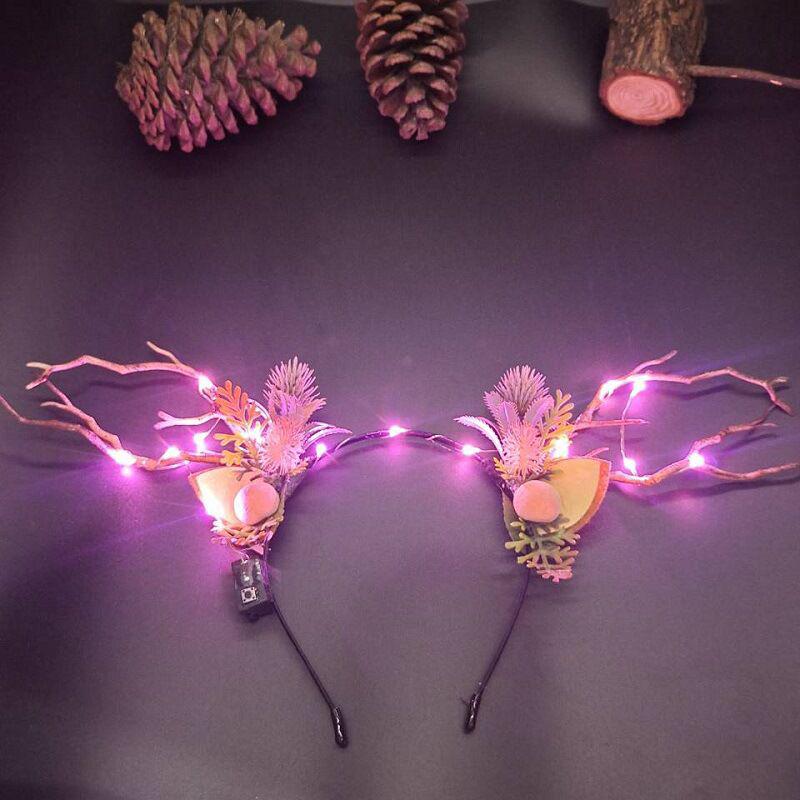 Luminous Reindeer Berry Antler Headband with Cat Ears - Christmas Accessory