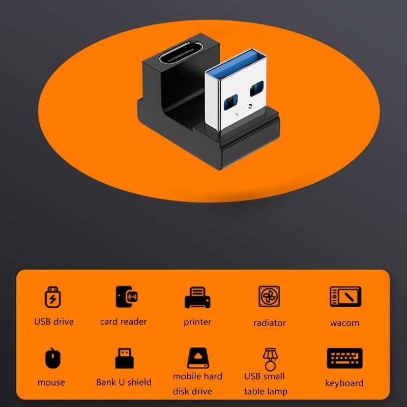 Konvertor USB C samice na USB 3.0 samec 10 Gbps USB C na USB 3.0 úhlový 90 stupňů pro prodlužovací konektor USB C