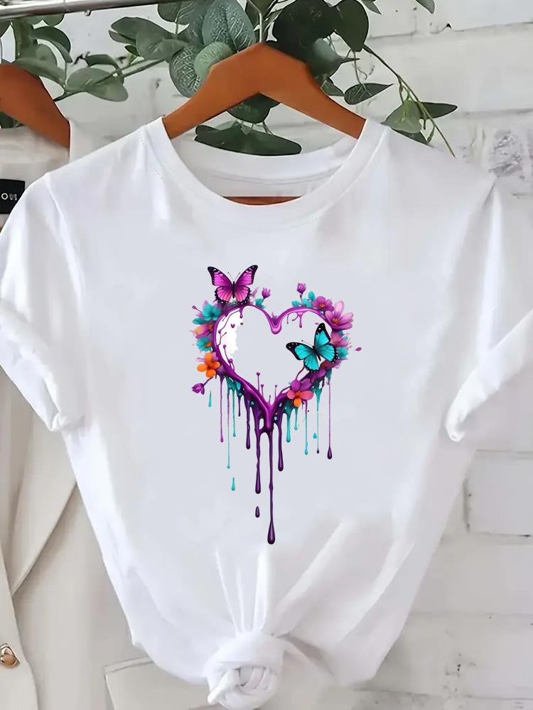 (Asian Size) trend butterfly cute Women Printed Lady Casual Short Sleeve T Tee Top Clothing Shirt Fashion Female Graphic T-shirts