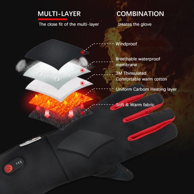Rechargeable Heated Gloves with Auto Adjustable Warmth Comfort Practical Nylon Construction Outdoor Winter Use