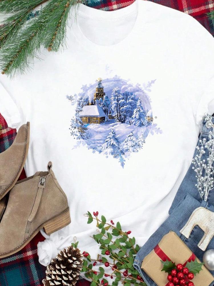 (Asian Size) sweet letter cute New Year festival Women Print Holiday Tee Top  Merry Christmas Casual Lady Short Sleeve Fashion Graphic T-shirts