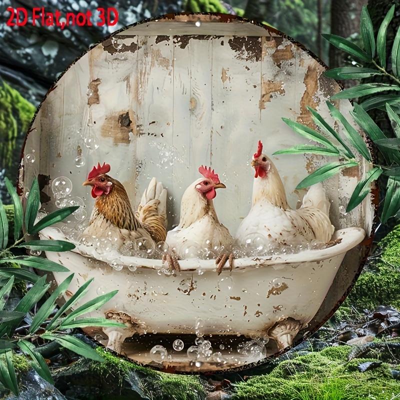 Three Chickens Bathing In Bathtub Tin Sign Vintage Durable Metal Plaque Wall Decor Funny Farmhouse Home Office Bar Man Cave W