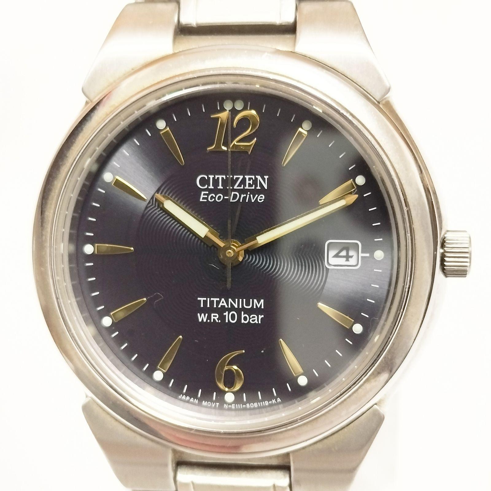 Used CITIZEN Men s Eco-Drive Titanium Solar Watch 35mm Black Dial Date