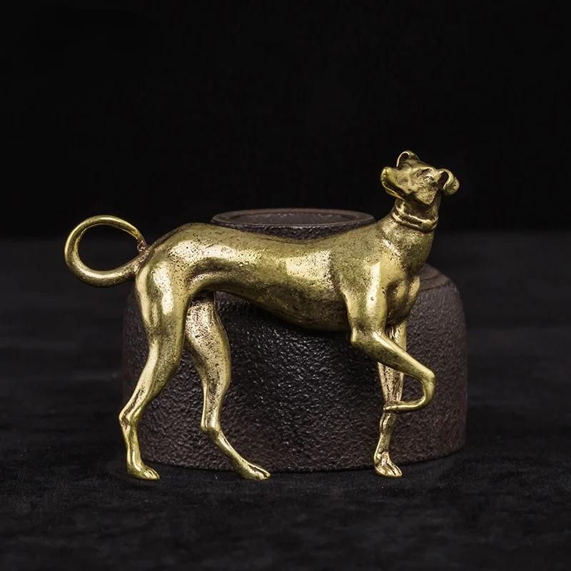 Tabletop Decoration Vintage Brass Animal Figurines Crafts Accessories Solid Brass Loyal Dogs Decorative Objects Gifts