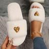 Warm Furry Slippers Women Thick Fluffy Fur Slippers Heart Buckle Winter House Flip Flops Home Slides Flat Indoor Floor Shoes