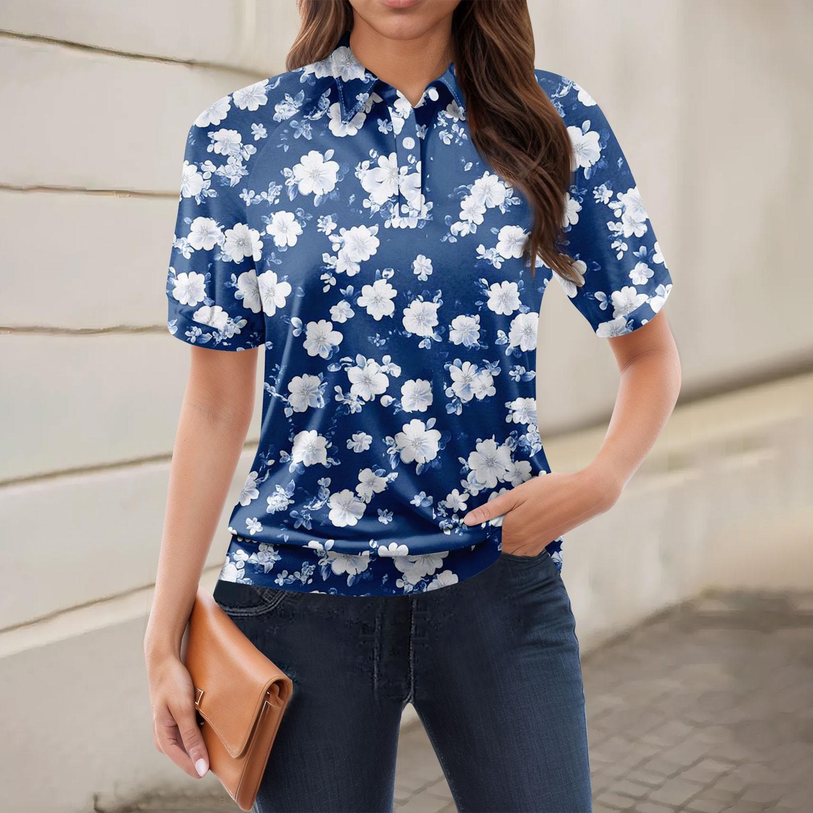 

Женская повседневная футболка с v-образным вырезом и коротким рукавом с цветочным принтом и декоративными пуговицами, топ M