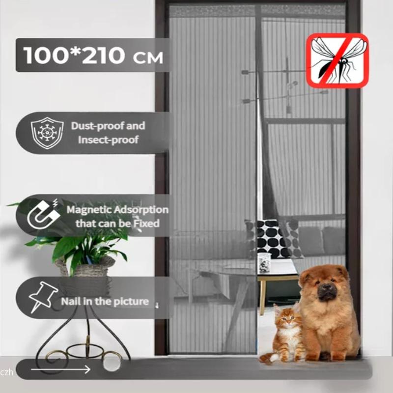 Heavy Duty Magnetic Screen Door Mesh Curtain Mosquito Net Bug Hands Free Partition Mute Striped Door Curtain Bedroom Ventilation