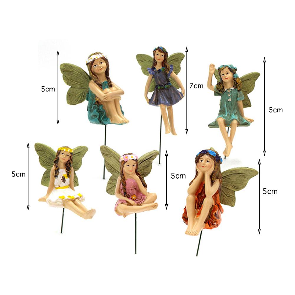 6pcs Mini Fairy Figurines Elf Set Resin Crafts Garden Miniatures Micro Landscape Angel Statue DIY Ornament Decoration Home Decor