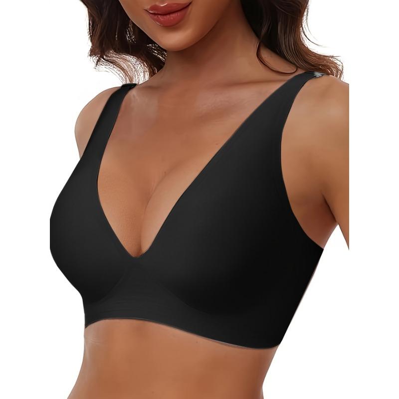 Sujetador Bralette Invisible para Mujer sin Costuras, Inalámbrico, Push Up, Escote en V Profundo, Tirantes Anchos, Cómodo, Transpirable, Levanta Busto, para Uso Diario